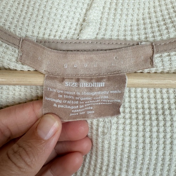 The Good Alma Long Waffle Cardigan Organic Cotton Hood Lounge Boho Cozy Cream M - Picture 5 of 8